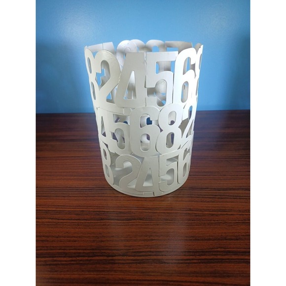 White Metal Numbers Mini Trash Can/ Candle Holder - Picture 12 of 13